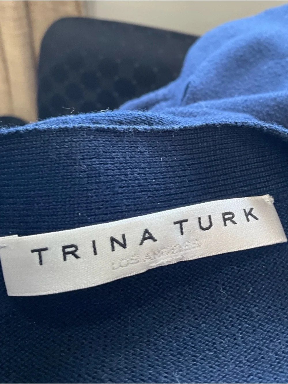 TRINA TURK Navy V-Neck Button Front Cardigan Ribbed Waist Puff Sleeve XS - Picture 8 of 10